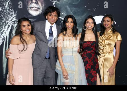 M. Night Shyamalan, (c), and daughters Saleka Shyamalan, (l), and