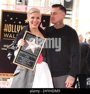 Pink and Carey Hart at her Hollywood Walk of Fame star ceremony on February 5, 2019 in Hollywood, CA. Stock Photo