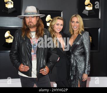 Billy Ray Cyrus, Miley Cyrus and Tish Cyrus at the 61st Annual Grammy Awards held at Staples Center on February 10, 2019 in Los Angeles, CA. Stock Photo