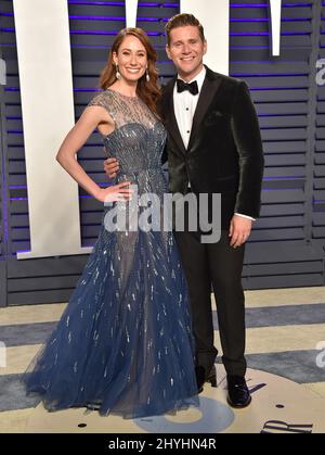 Allen Leech and Jessica Blair Herman attending the 2019 Vanity Fair Oscar Party held at the Wallis Annenberg Center for the Performing Arts in Beverly Hills, California Stock Photo