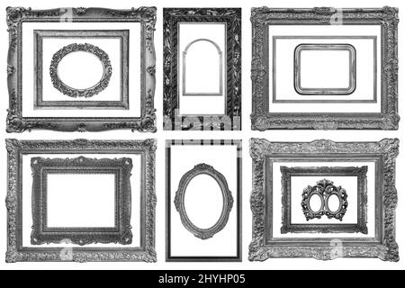 Set of various Decorative vintage silver-plated wooden frame isolated on white background Stock Photo