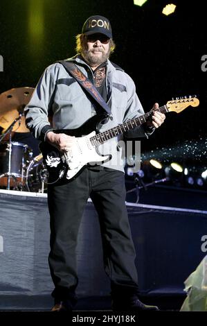 Hank Williams, Jr. in concert on his 2019 Tour at the North Carolina Azalea Festival on April 5, 2019 in Wilmington, NC. Stock Photo