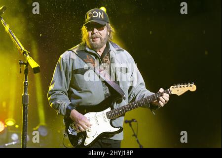 Hank Williams, Jr. in concert on his 2019 Tour at the North Carolina Azalea Festival on April 5, 2019 in Wilmington, NC. Stock Photo