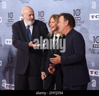 Rob Reiner, Meg Ryan and Billy Crystal attending the 30th anniversary screening of 'When Harry Met Sally' at the 2019 TCM Classic Film Festival opening night gala held at the TCL Chinese Theatre IMAX Stock Photo