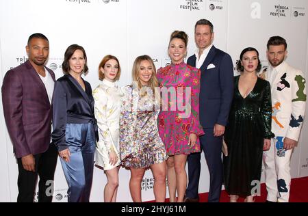 Charles Michael Davis, Miriam Shor, Molly Bernard, Hilary Duff, Sutton Foster, Peter Hermann, Debi Mazar & Nico Tortorella attending 2019 Tribeca Film Festival 'Younger' Screening held at Spring Studios on April 25, 2019 in New York City, NY Stock Photo