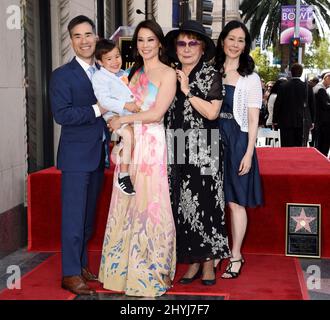 Lucy Liu is joined by John Liu, Rockwell Lloyd Liu, Cecilia Liu and Jenny Liu at her Hollywood Walk of Fame star ceremony on May 1, 2019 in Hollywood, CA. Stock Photo