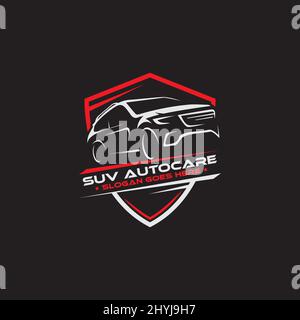 SUV car Auto care logo shield designs, vintage retro logo for automotive or car modification template Stock Vector