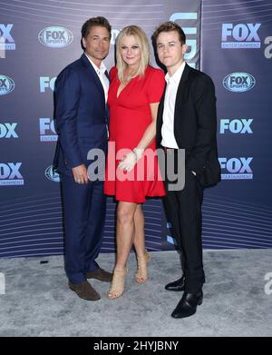 Rob Lowe, wife Sheryl Berkoff & son John Owen Lowe attending Fox Networks Upfront in New York Stock Photo