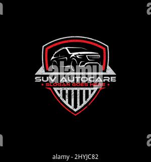 SUV car Auto care logo shield designs, vintage retro logo for automotive or car modification template Stock Vector