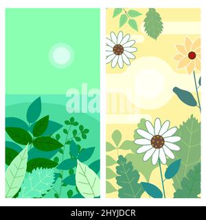 Set of floral spring leaves and flowers vertical backgrounds social media stories templates, color vibrant banners, posters, cover design, wallpapers Stock Vector