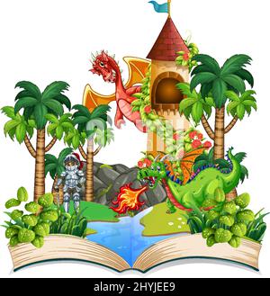 Book with scene of dragon and knight fighting illustration Stock Vector ...