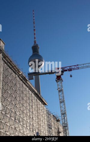 The Berlin Radio Tower and building work on Alexanderplatz, Berlin Germany Stock Photo