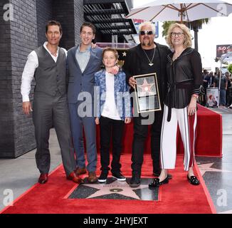 Matthew McConaughey, Hunter Fieri, Ryder Fieri, Guy Fieri and Kathleen Finch at his Hollywood Walk of Fame star ceremony on May 22, 2019 in Hollywood, CA Stock Photo