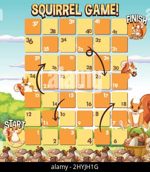 A snake ladder squirrels game template illustration Stock Vector