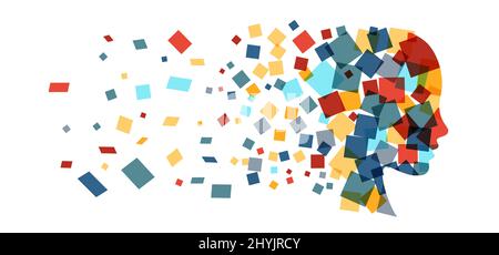 Digital generation, head and pixel. Data transmission and communications on the internet.  Vector Template Design Illustration Stock Vector