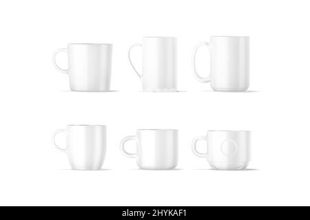 Blank ceramic coffee and tea mug mockup, different types, isolated Stock Photo