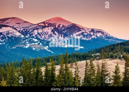 Fantastic morning mountain landscape. Carpathian, Ukraine, Europe. Beauty world. Stock Photo