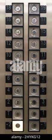 Vertical shot of buttons control panel in an elevator Stock Photo