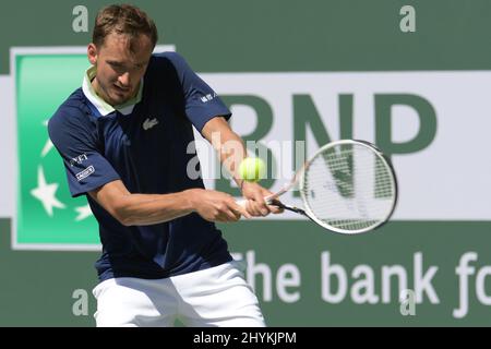 Daniil Medvedev (RUS) is defeated by Gael Monfils (FRA) 6-4, 3-6, 1-6, at the BNP Paribas Open being played at Indian Wells Tennis Garden in Indian Wells, California on March 14, 2022: Â©Karla Kinne/Tennisclix/CSM Stock Photo