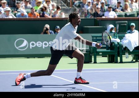 Gael Monfils (FRA) defeated Daniil Medvedev (RUS) 4-6, 6-3, 6-1, at the BNP Paribas Open being played at Indian Wells Tennis Garden in Indian Wells, California on March 14, 2022: © Karla Kinne/Tennisclix/CSM Stock Photo