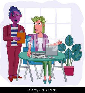 Women Working Business Illustration Office Scene Stock Vector