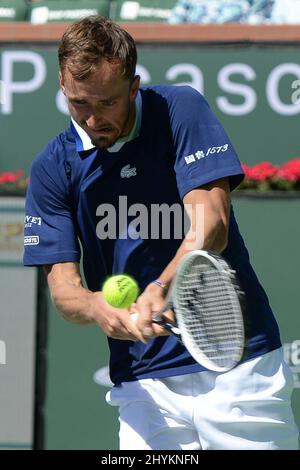 Daniil Medvedev (RUS) is defeated by Gael Monfils (FRA) 6-4, 3-6, 1-6, at the BNP Paribas Open being played at Indian Wells Tennis Garden in Indian Wells, California on March 14, 2022: © Karla Kinne/Tennisclix/CSM Stock Photo