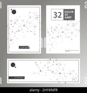 Abstract polygonal with connecting dots and lines. Connection science background on cover brochure in A4 size Stock Vector
