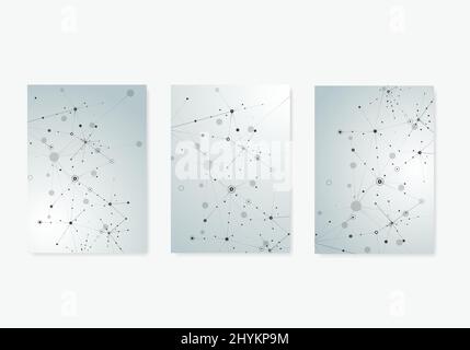 Abstract polygonal with connecting dots and lines. Connection science background on cover brochure in A4 size Stock Vector