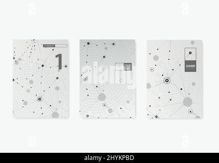 Abstract polygonal with connecting dots and lines. Connection science background on cover brochure in A4 size Stock Vector