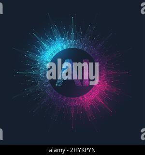 Artificial Intelligence Logo Plexus effect. Future Tech Logo AI. Artificial Intelligence and Machine Learning Concept. Vector symbol AI. Neural Stock Vector