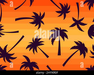 Seamless pattern with palm trees on a colorful striped background. Summer time, tropical pattern. Design for printing banners, posters and promotional Stock Vector