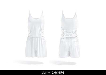 Blank white women romper mockup, front and black view Stock Photo