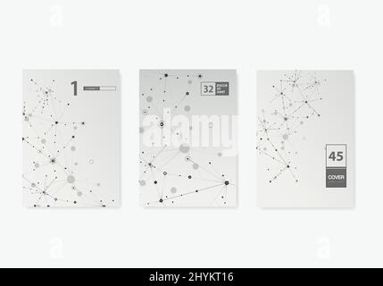 Abstract polygonal with connecting dots and lines. Connection science background on cover brochure in A4 size Stock Vector