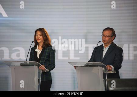 Presidential candidates franch-colombian Ingrid Betancourt for political party 'Partido Verde Oxigeno' and leftist candidate for 'Pacto Historico' Gus Stock Photo