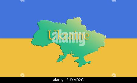 Map of Ukraine on the background of the national flag Stock Photo