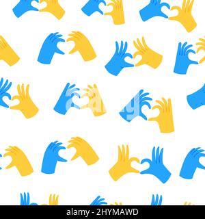 Hands in heart form in Ukraine flag color Stock Vector