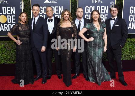 Samantha Bryant, Colin Hanks, Tom Hanks, Rita Wilson, Chet Hanks at the 77th Golden Globe Awards held at the Beverly Hilton Hotel on January 5, 2020 in Beverly Hills, Los Angeles. Stock Photo