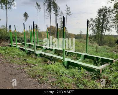 frame for truck transport of long wood in the forest , Germany Stock Photo