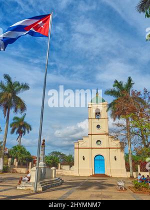 Catholic church Iglesia del Sagrado Corazon de Jesus at the centre of Vinales, Cuba, Pinar del Rio, Vinales Stock Photo