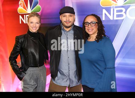 Tracy Spiridakos, Joe Minoso & S. Epatha Merkerson attending NBC's New York Press Junket held at the Four Seasons Hotel on January 23, 2020 in New York City, NY Stock Photo