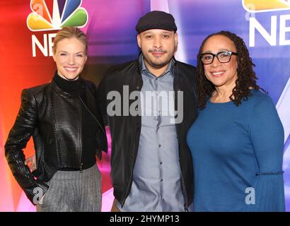 Tracy Spiridakos, Joe Minoso & S. Epatha Merkerson attending NBC's New York Press Junket held at the Four Seasons Hotel on January 23, 2020 in New York City, NY Stock Photo