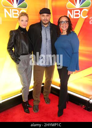 Tracy Spiridakos, Joe Minoso & S. Epatha Merkerson attending NBC's New York Press Junket held at the Four Seasons Hotel on January 23, 2020 in New York City, NY Stock Photo