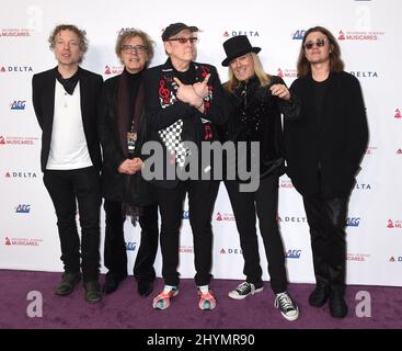 Daxx Nielsen, Tom Petersson, Rick Nielsen, Robin Zander, and Robin Taylor Zander Jr. from Cheap Trick attending the MusiCares Person Of The Year Honoring Aerosmith, held in Los Angeles, California Stock Photo