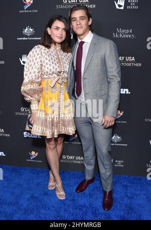 Brenton Thwaites and Chloe Pacey arriving to the G'€™Day USA 2020 at Beverly Wilshire Hotel on January 25, 2020 in Beverly Hills, CA. Stock Photo