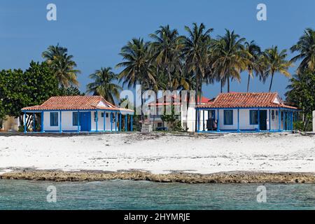 Beach, Stony, Sea, Bunglow, Palm trees, Hotel, Bungalow resort, Maria la Gorda, Pinar del Rio province, Cuba, Caribbean Stock Photo