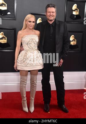 Gwen Stefani and Blake Shelton attending the 2020 GRAMMY Awards held at Staples Center in Los Angeles, California. Stock Photo