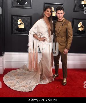 Priyanka Chopra and Nick Jonas attending the 2020 GRAMMY Awards held at Staples Center in Los Angeles, California. Stock Photo