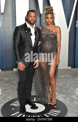 Russell Wilson and Ciara at the Vanity Fair Oscar Party 2020 held at the Wallis Annenberg Center for the Performing Arts on February 9, 2020 in Beverly Hills, CA. Stock Photo