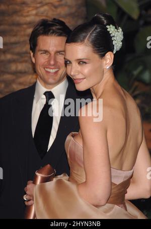 Tom Cruise & Katie Holmes attend the 2007 Vanity Fair Oscar Party at Mortons Restaurant in Hollywood. Picture: UK Press Stock Photo