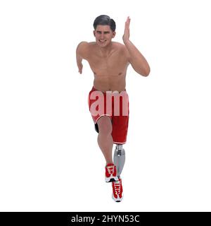 3D Render : isolated image of a smiling man with prosthesis leg Stock Photo